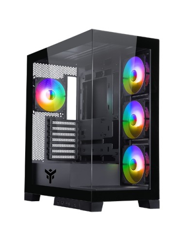 ITEK SHOWBUI 45B Gaming Tower - ATX, 4x12cm ARGB Fans, 2xUSB3, Type-C, Tempered Glass Side & Front Panel