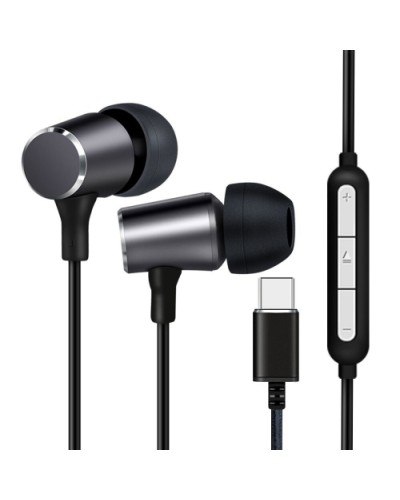 USB-C Headphones with Microphone, Volume Control, Black, LK10N