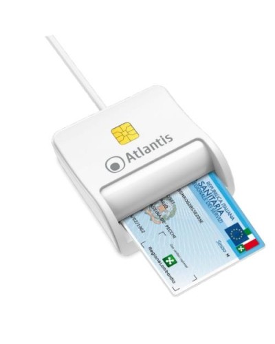 ATLANTIS P005-SMARTCR-U Smart Card Reader - CNS/CRS/TS, Digital Signature, Healthcare Records, Gov Sites, USB, 120cm Cable - Whi