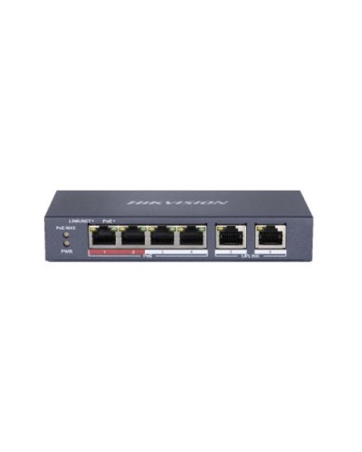 HIKVISION L2 Unmanaged Switch, 4 10/100M RJ45 PoE Ports, 2 10/100M RJ45 Uplink, 802.3af/at, 35W PoE Budget