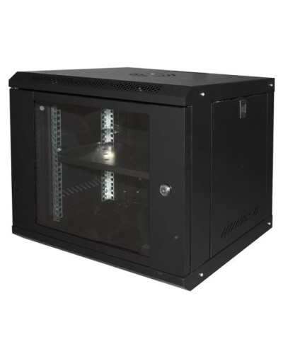 19" 9U Rack Cabinet LINK Light Series Black with Glass Door (HxDxW) MM 450x400x530 Shelf Included - LK1909UNL