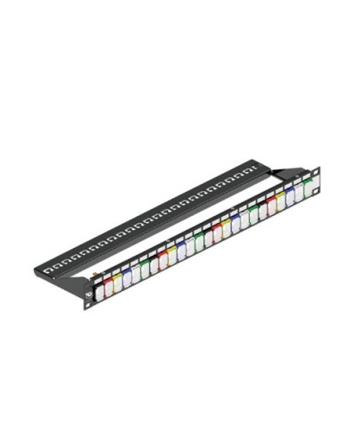 24 Port RJ45 Keystone Jack Inline Patch Panel with Rear Cable Management 1U 19" Rack Mount Black - Unloaded