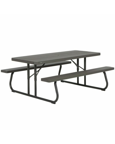 Table de pique-nique Lifetime Bois Marron Pliable Acier Plastique 183 x 145 x 74 cm