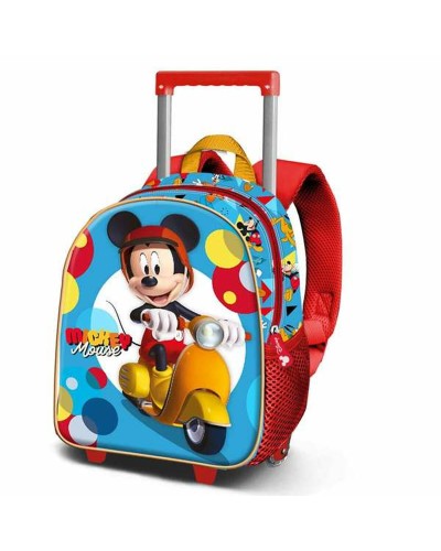 Schulrucksack 3D mit Rädern Mickey Mouse Scooter Blau Rot 26 x 13 x 34 cm