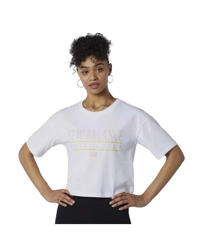 Maglia a Maniche Corte Donna New Balance Essentials Athletic Club Boxy Bianco
