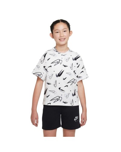 T-Shirt met Korte Mouwen voor kinderen Nike Boxy Swooshfetti Wit
