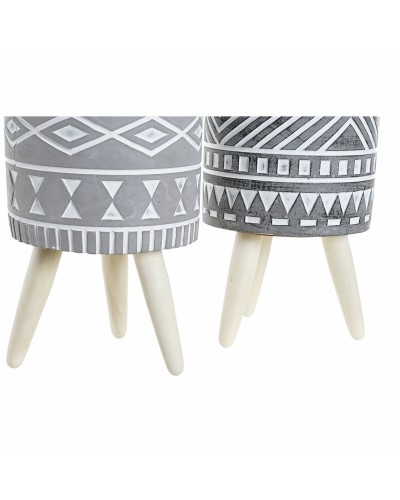 Vaso DKD Home Decor Bianco Grigio Legno Quadrato (2 Pezzi) (Ricondizionati B)