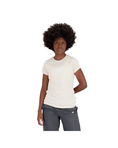 Dames-T-Shirt met Korte Mouwen New Balance Essentials Beige