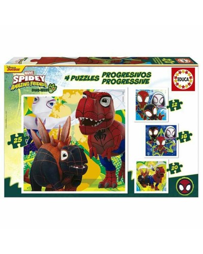 Set van 4 Puzzels Educa Dino Spidey 12 Onderdelen 16 Onderdelen 20 Onderdelen 25 Onderdelen (4 Stuks)