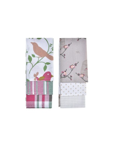 Set de Paños DKD Home Decor Marrón Rojo Verde Beige 60 x 0,5 x 40 cm Flores Pájaros