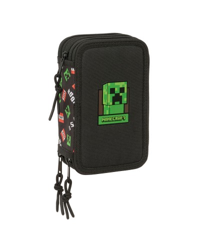 Pochette à crayons triple Minecraft Noir 12,5 x 19,5 x 5,5 cm 37 Pièces