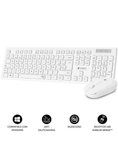 Keyboard and Wireless Mouse Subblim SUBKBC-CSSW11 White Spanish Qwerty