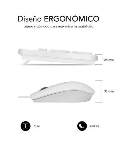 Keyboard and Mouse Subblim SUBKBC-CSSK02 White Spanish Qwerty QWERTY
