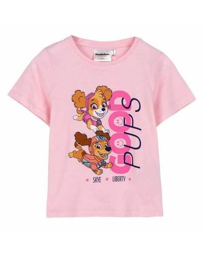 Maglia a Maniche Corte per Bambini The Paw Patrol Bianco Rosa