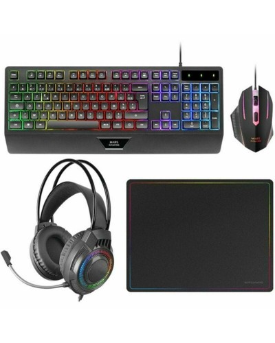Tastatur mit Maus Mars Gaming MCP124PROES Schwarz Bunt Qwerty Spanisch (4 Stück)