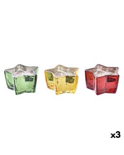 Kerze DKD Home Decor Gelb Rot grün Stern Weihnachten 10 x 10 x 5,5 cm (3 Stück)