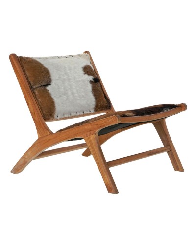 Nojatuoli DKD Home Decor MB-182320 Tiikki Ruskea Nahka Valkoinen (65 x 78 x 68 cm)