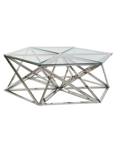 Mesa de Centro DKD Home Decor Plateado Cristal Acero Plástico 137,5 x 120,5 x 46 cm