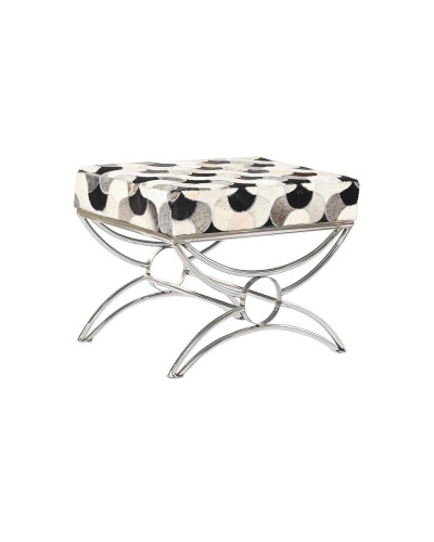 Bench DKD Home Decor Silver Black Steel Leather White (53 x 40 x 43 cm)