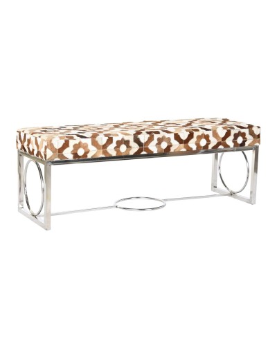 Banqueta DKD Home Decor Marrón Acero Piel Blanco (122 x 41 x 44 cm)