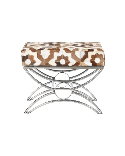 Panca DKD Home Decor Argentato Marrone Acciaio Pelle Bianco (53 x 40 x 43 cm)