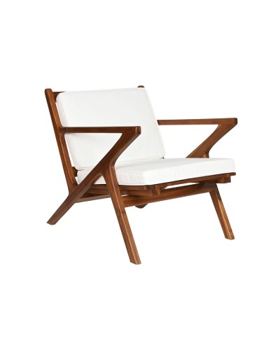 Armstoel DKD Home Decor Wit Bruin Donkerbruin Polyester Teakboom 64 x 76 x 77 cm
