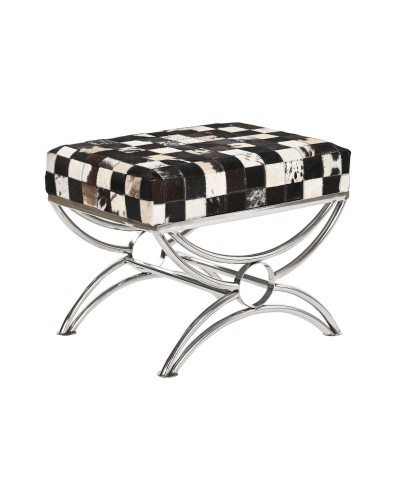 Banqueta DKD Home Decor Marrón Crema Plateado Marrón oscuro Acero 53 x 40 x 43 cm