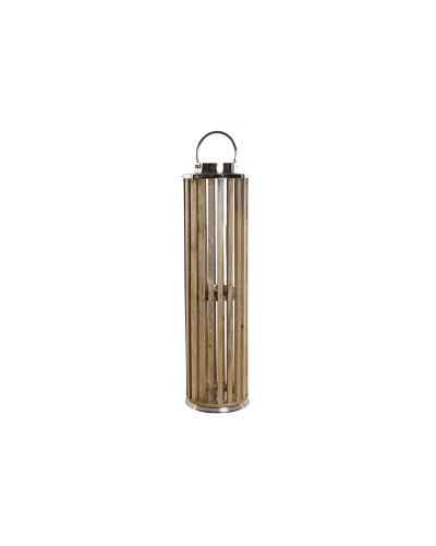 Portacandele DKD Home Decor Marrone Argentato Naturale Cristallo Legno di mango 20 x 20 x 74 cm