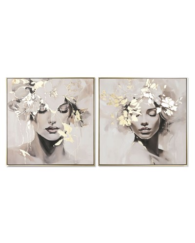 Schilderij Home ESPRIT Blommor 82,3 x 4,5 x 82,3 cm (2 Stuks)