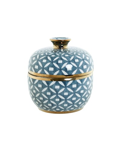 Tibor Home ESPRIT Blue Golden Aluminium Porcelain 18,5 x 18,5 x 20 cm