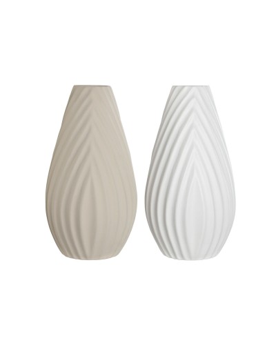 Vaso Home ESPRIT Bianco Beige Gres Stile artigianale 24 x 24 x 41 cm (2 Unità)