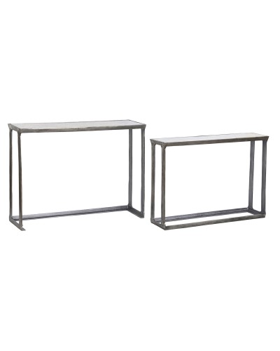 2-bordsset Home ESPRIT Vit Multicolour Silvrig 107 x 30 x 81 cm 108 x 30 x 79 cm