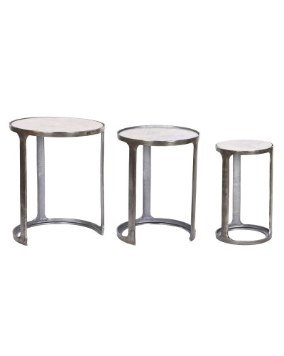 3-bordsset Home ESPRIT Vit Silvrig 45 x 45 x 56 cm