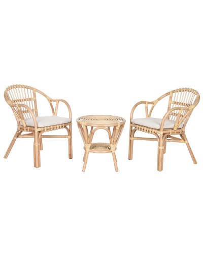 Tisch-Set mit 2 Stühlen Home ESPRIT Weiß natürlich 50 x 50 x 50 cm