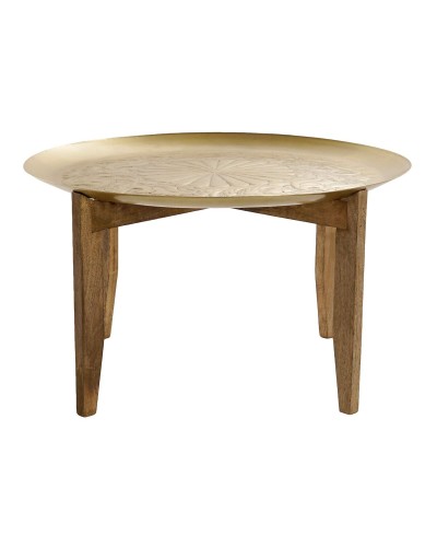 Table Basse Home ESPRIT Doré Naturel Laiton Bois de manguier 75 x 75 x 44 cm