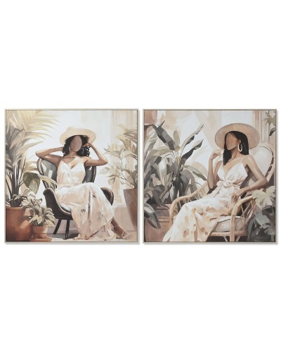 Tavla Home ESPRIT Grön Beige chica Urban 100 x 3,5 x 100 cm (2 antal)