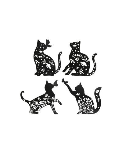 Decoración de Pared Home ESPRIT Negro Gato 37 x 1,3 x 48 cm (4 Unidades)