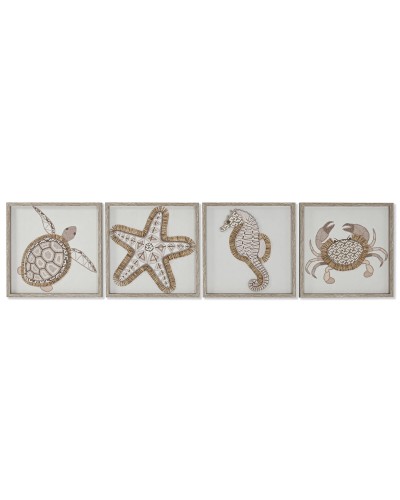 Kanvas Home ESPRIT Vit Naturell Medelhavs Havsblå 40 x 3 x 40 cm (4 antal)