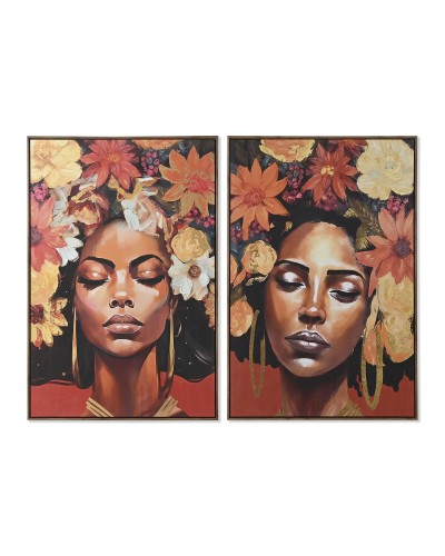 Quadro Home ESPRIT Fiori Coloniale (2 Unità)