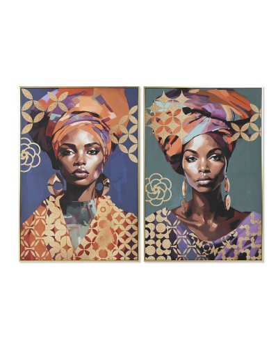 Kangas Home ESPRIT Kullattu polystyreeni Kangas Siirtomaatyylinen Afrikkalainen nainen 82 x 3,5 x 122 cm (2 osaa)