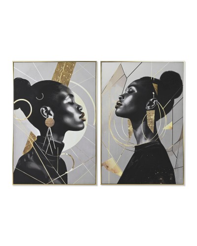 Canvas Home ESPRIT Zwart Gouden polyestyreen Canvas Vrouw 82 x 3,5 x 122 cm (2 Stuks)