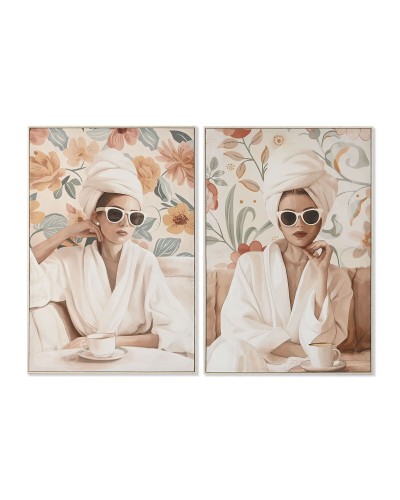 Canvas Home ESPRIT Geel Blauw Wit Beige polyestyreen Canvas Scandinavisch 82 x 3,5 x 122 cm (2 Stuks)