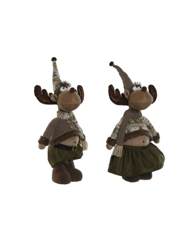 Christmas bauble Home ESPRIT Brown Green Reindeer 25 x 15 x 55 cm (2 Units)