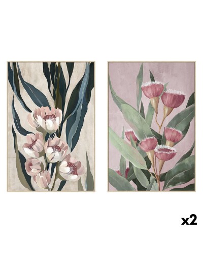 Toile Home ESPRIT Vert Rose Fleurs Moderne (2 Unités)