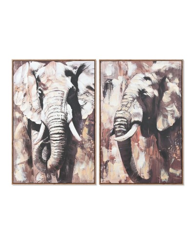 Tavla Home ESPRIT Brun Grå Elefant Kolonial 60 x 3,5 x 90 cm (2 antal)