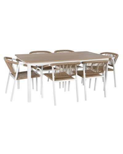Table set with 6 chairs Home ESPRIT White Natural 180 x 90 x 75 cm