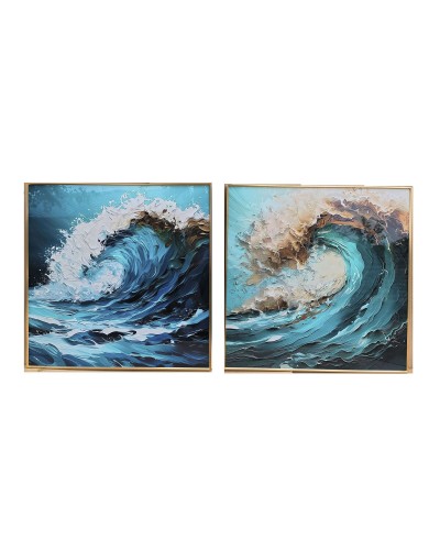 Schilderij Home ESPRIT Blauw Wit Bruin Zee en oceaan 80 x 3,5 x 80 cm (2 Stuks)