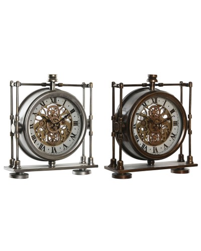 Orologio da Tavolo Home ESPRIT Dorato Argentato Vintage (2 Unità)