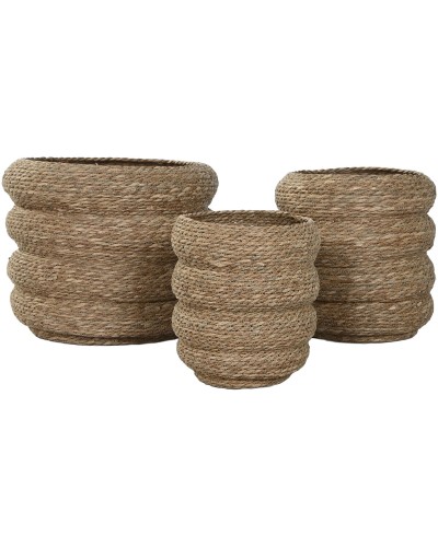 Vaso Home ESPRIT Marrone Fibra Città 42 x 42 x 39 cm (3 Pezzi)