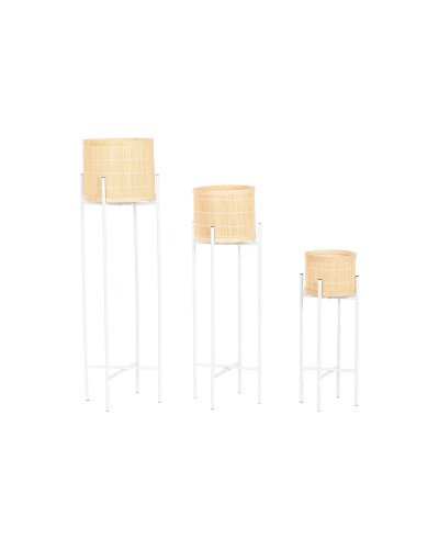 Planter Home ESPRIT White Natural Metal Bamboo 31 x 31 x 103 cm (3 Pieces)